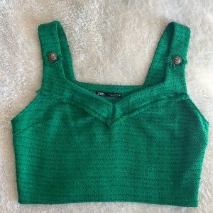 Zara - Green - Textured weave cropped top size large